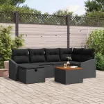 Set de canapele pentru grădină cu pernă 7 pcs Negru poliratan GartenMobel Dekor