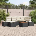 Set de canapele pentru grădină cu pernă 7 pcs Negru poliratan GartenMobel Dekor