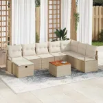 Set de canapele pentru grădină cu pernă 9 pcs Bej poliratan GartenMobel Dekor