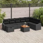 Set de canapele pentru grădină cu pernă 9 pcs Negru poliratan GartenMobel Dekor