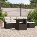 Set de canapele pentru grădină cu pernă 6 pcs Maro Rattan poli GartenMobel Dekor