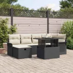 Set de canapele pentru grădină cu pernă 7 pcs Negru poliratan GartenMobel Dekor