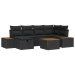 Set de canapele pentru grădină cu pernă 7 pcs Negru poliratan GartenMobel Dekor