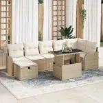 Set de canapele pentru grădină cu pernă 8 pcs Bej Rattan poli GartenMobel Dekor