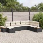 Set de canapele pentru grădină cu pernă 8 pcs Negru poliratan GartenMobel Dekor