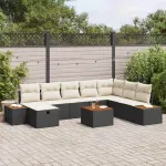 Set de canapele pentru grădină cu pernă 9 pcs Negru poliratan GartenMobel Dekor