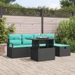 Set de canapele pentru grădină cu pernă 6 pcs Negru Rattan poli GartenMobel Dekor