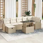 Set de canapele pentru grădină cu pernă 8 pcs Bej Rattan poli GartenMobel Dekor