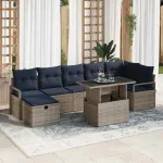 Set de canapele pentru grădină cu pernă 8 pcs Gri Rattan poli GartenMobel Dekor