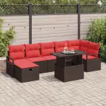 Set de canapele pentru grădină cu pernă 8 pcs Maro Rattan poli GartenMobel Dekor