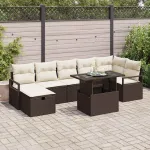 Set de canapele pentru grădină cu pernă 8 pcs Maro Rattan poli GartenMobel Dekor