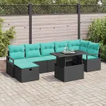 Set de canapele pentru grădină cu pernă 8 pcs Negru Rattan poli GartenMobel Dekor