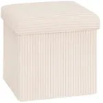 Taburet pliabil Atmosphera Arum din material tip catifea raiat, 38x38x38 cm, ivoire