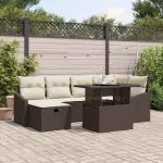 Set de canapele pentru grădină cu pernă 7 pcs Maro Rattan poli GartenMobel Dekor