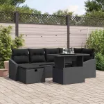Set de canapele pentru grădină cu pernă 7 pcs Negru Rattan poli GartenMobel Dekor