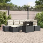 Set de canapele pentru grădină cu pernă 7 pcs Negru Rattan poli GartenMobel Dekor