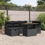 Set de canapele pentru grădină cu pernă 7 pcs Negru poliratan GartenMobel Dekor