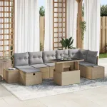 Set de canapele pentru grădină cu pernă 8 pcs Bej Rattan poli GartenMobel Dekor