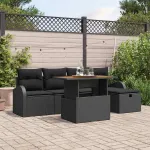 Set de canapele pentru grădină cu pernă 6 pcs Negru poliratan GartenMobel Dekor