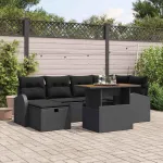 Set de canapele pentru grădină cu pernă 7 pcs Negru poliratan GartenMobel Dekor