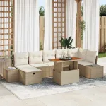 Set de canapele pentru grădină cu pernă 8 pcs Bej poliratan GartenMobel Dekor