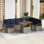 Set de canapele pentru grădină cu pernă 9 pcs Gri poliratan GartenMobel Dekor