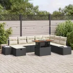 Set de canapele pentru grădină cu pernă 9 pcs Negru poliratan GartenMobel Dekor