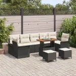 Set de canapele pentru grădină cu pernă 10 pcs Negru și Crem GartenMobel Dekor
