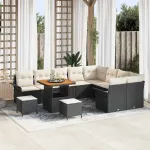 Set de canapele pentru grădină cu pernă 12 pcs Negru și Crem GartenMobel Dekor