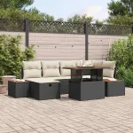 Set de canapele pentru grădină cu pernă 7 pcs Negru poliratan GartenMobel Dekor