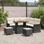 Set de canapele pentru grădină cu pernă 8 pcs Negru și Crem GartenMobel Dekor