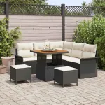 Set de canapele pentru grădină cu pernă 8 pcs Negru și Crem GartenMobel Dekor