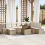 Set de canapele pentru grădină cu pernă 9 pcs Bej poliratan GartenMobel Dekor
