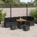 Set de canapele pentru grădină cu pernă 9 pcs Negru GartenMobel Dekor