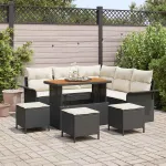 Set de canapele pentru grădină cu pernă 9 pcs Negru și Crem GartenMobel Dekor