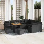 Set de canapele pentru grădină cu pernă cu pernă 12 pcs Negru GartenMobel Dekor