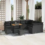 Set de canapele pentru grădină cu pernă cu pernă 12 pcs Negru GartenMobel Dekor