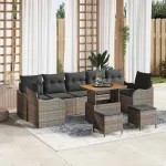 Set de canapele pentru grădină cu pernă 10 pcs Gri GartenMobel Dekor