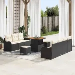 Set de canapele pentru grădină cu pernă 10 pcs Negru și Crem GartenMobel Dekor