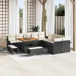 Set de canapele pentru grădină cu pernă 13 pcs Negru și Crem GartenMobel Dekor