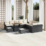 Set de canapele pentru grădină cu pernă 13 pcs Negru și Crem GartenMobel Dekor