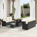 Set de canapele pentru grădină cu pernă 9 pcs Negru și Crem GartenMobel Dekor