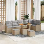Set de canapele pentru grădină 9 pcs Beige și gri deschis GartenMobel Dekor
