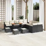 Set de canapele pentru grădină cu pernă 14 pcs Negru și Crem GartenMobel Dekor