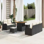 Set de canapele pentru grădină cu pernă 8 pcs Negru și Crem GartenMobel Dekor