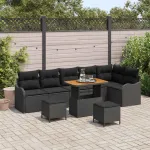 Set de canapele pentru grădină cu pernă 9 pcs Negru GartenMobel Dekor