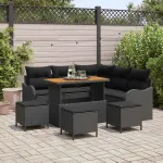 Set de canapele pentru grădină cu pernă cu pernă 9 pcs Negru GartenMobel Dekor