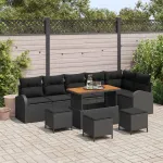 Set de canapele pentru grădină cu pernă cu pernă 10 pcs Negru GartenMobel Dekor