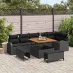 Set de canapele pentru grădină cu pernă cu pernă 9 pcs Negru GartenMobel Dekor