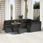 Set de canapele pentru grădină cu pernă 12 pcs Negru GartenMobel Dekor